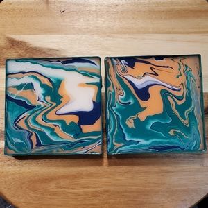 Hand painted ceramic resin coated coasters